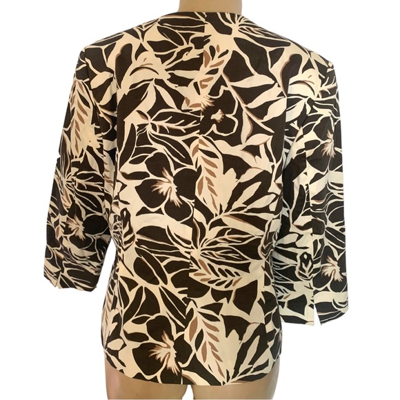 Trisisto Femme Floral Leaf Brown & White Safari Fitted Suit Jacket Blazer Padded - Picture 4 of 14